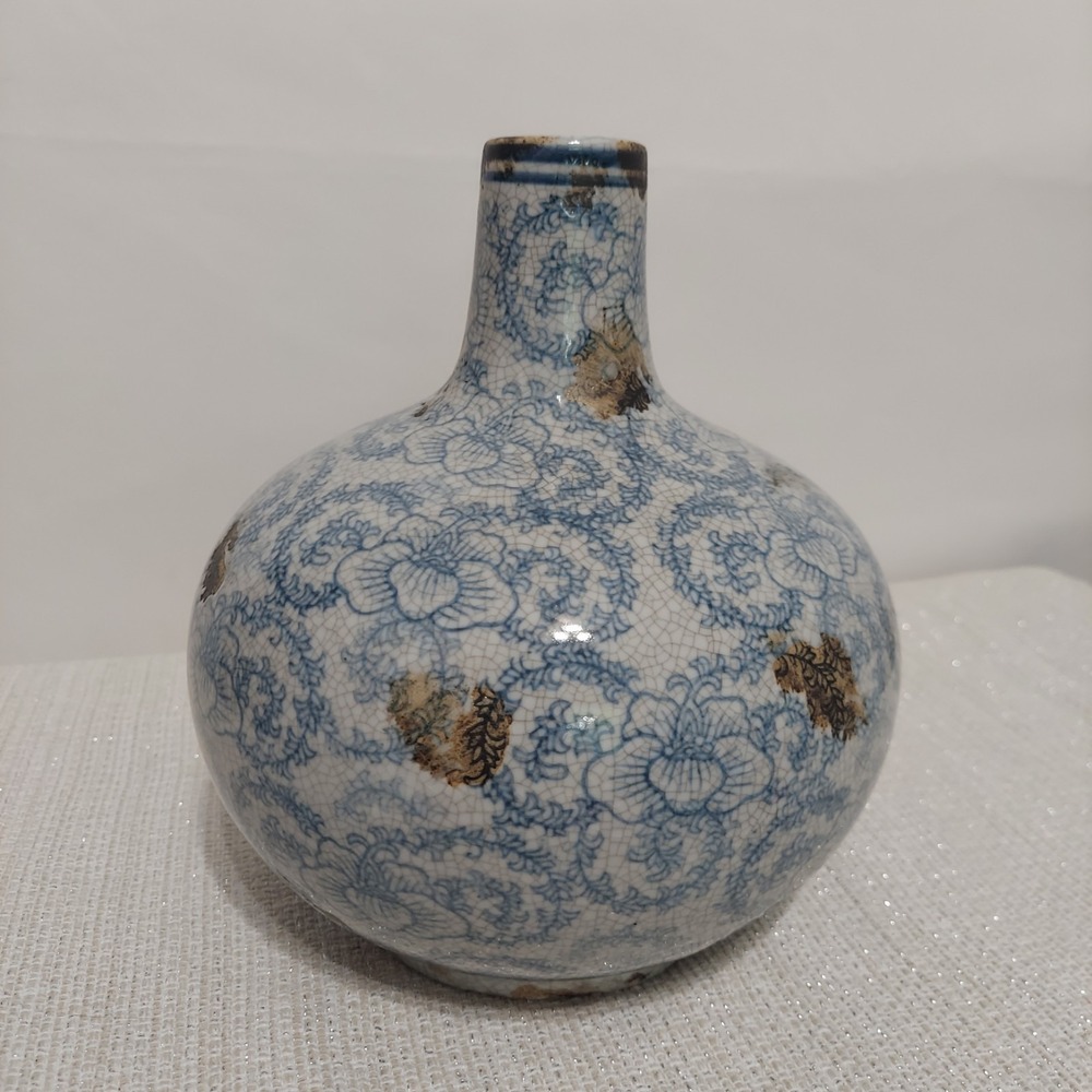 Large Porcelain Flower Bud Vase Distressed Crackle French Shabby Chic